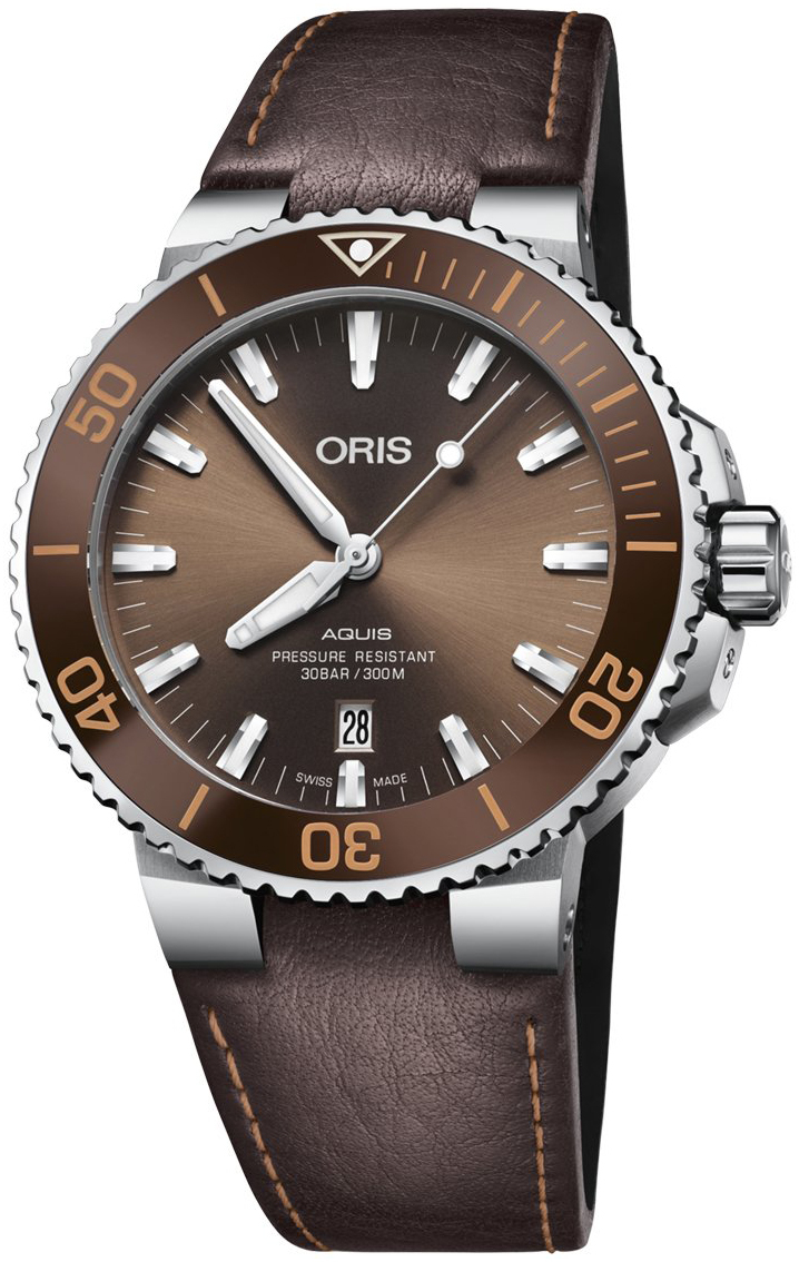 Oris Herrklocka 01 733 7730 4152-07 5 24 12EB Diving Brun/Läder - Oris