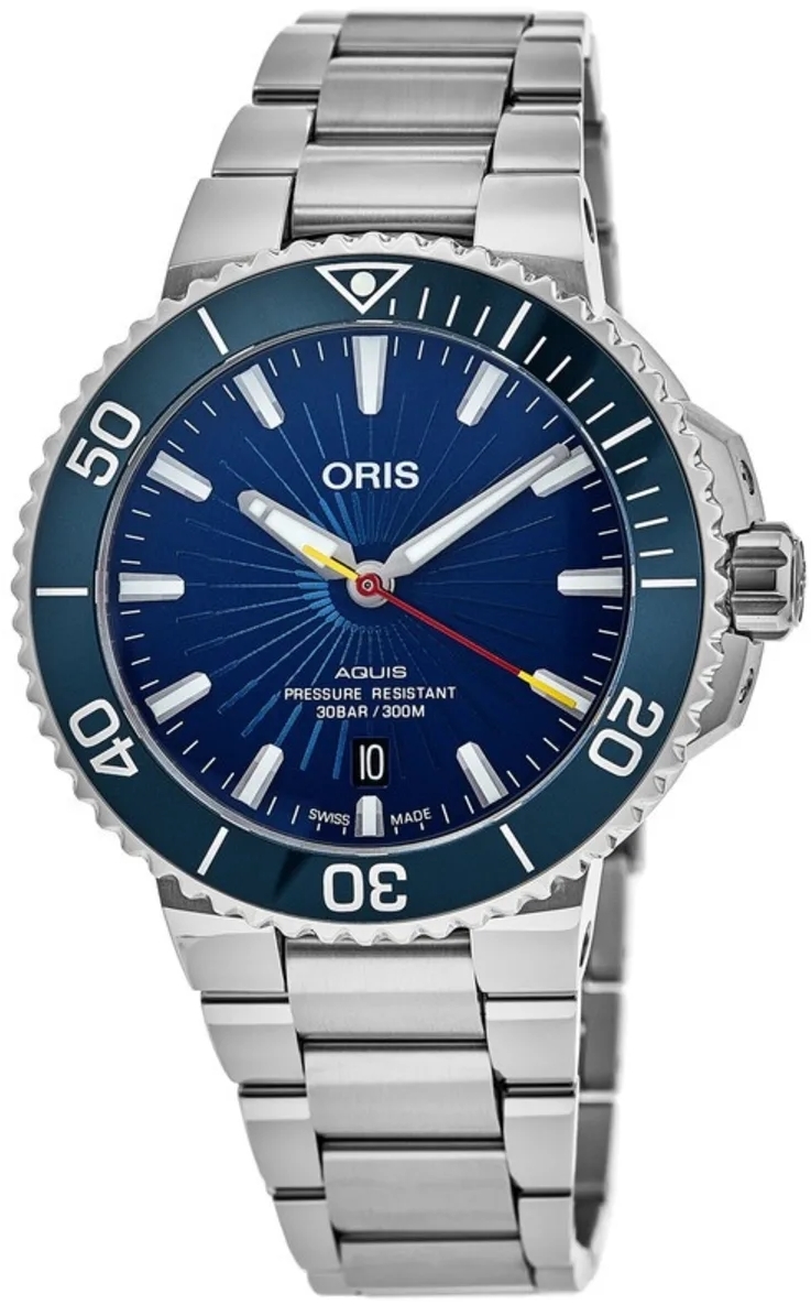 Oris Herrklocka 01 733 7766 4185-Set Aquis Blå/Stål Ø41.5 mm - Oris