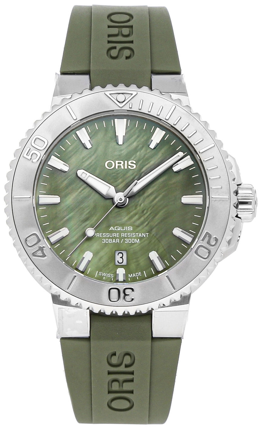 Oris Herrklocka 01 733 7766 4187-SET Aquis Grön/Gummi Ø41.5 mm - Oris