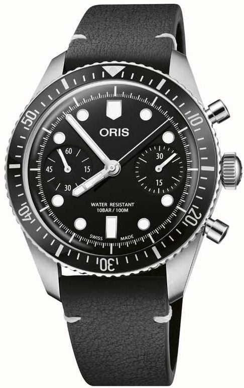 Oris Herrklocka 01 771 7791 4054-07 6 20 01 Divers Svart/Läder Ø40 - Oris