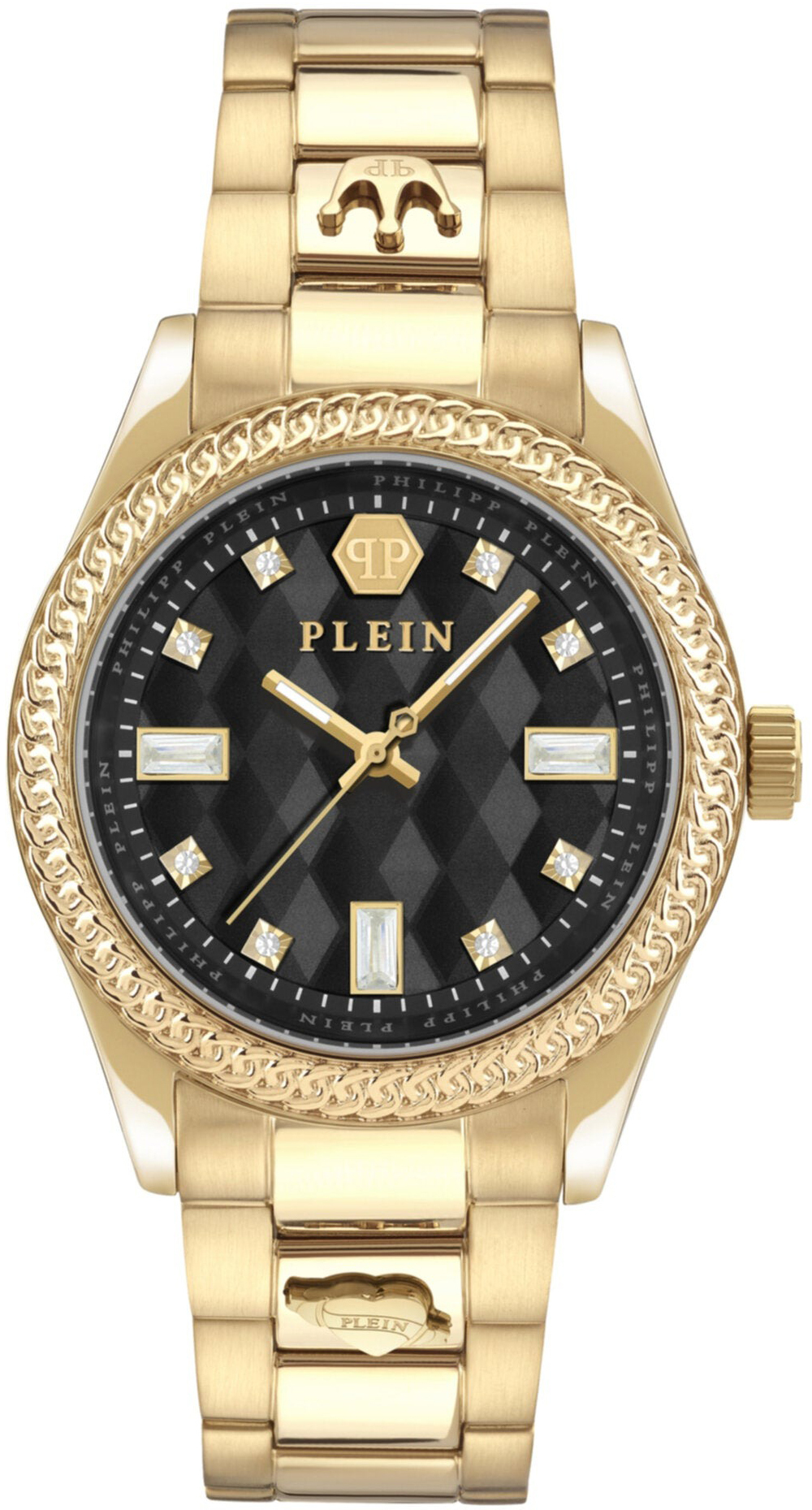 Philipp Plein Damklocka PWCDA0624 Queen Svart/Gulguldtonat st&aring;l &Oslash;38