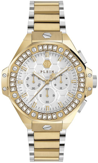 Philipp Plein PWPSA0324 Chrono Royal Vit/Gulguldtonat stål Ø42 mm - Philipp Plein