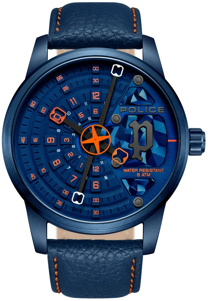 Police Herrklocka PEWJA0022102 Avondale Bl&aring;/L&auml;der &Oslash;46 mm