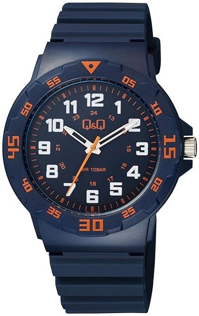 Q&Q Herrklocka VR18J012Y Bl&aring;/Gummi &Oslash;43 mm