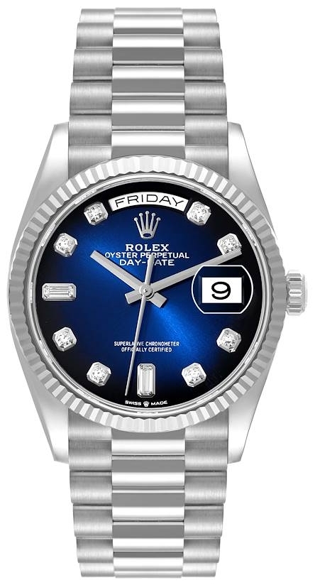 Rolex Damklocka 128239-0023 Day-Date 36 Blå/18 karat vitt guld Ø36 - Rolex