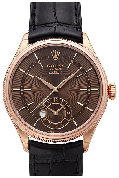 Rolex Cellini Dual Time Herrklocka 50525-0016 Brun/Läder Ø39 mm
