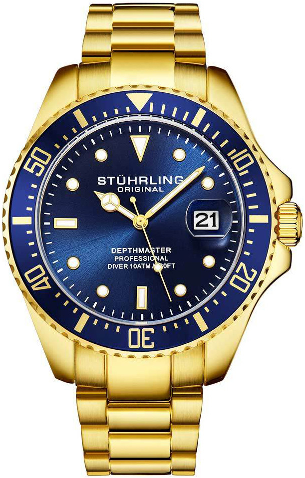 St&uuml;hrling Original Herrklocka 3950.8 Aquadiver Bl&aring;/Gulguldtonat
