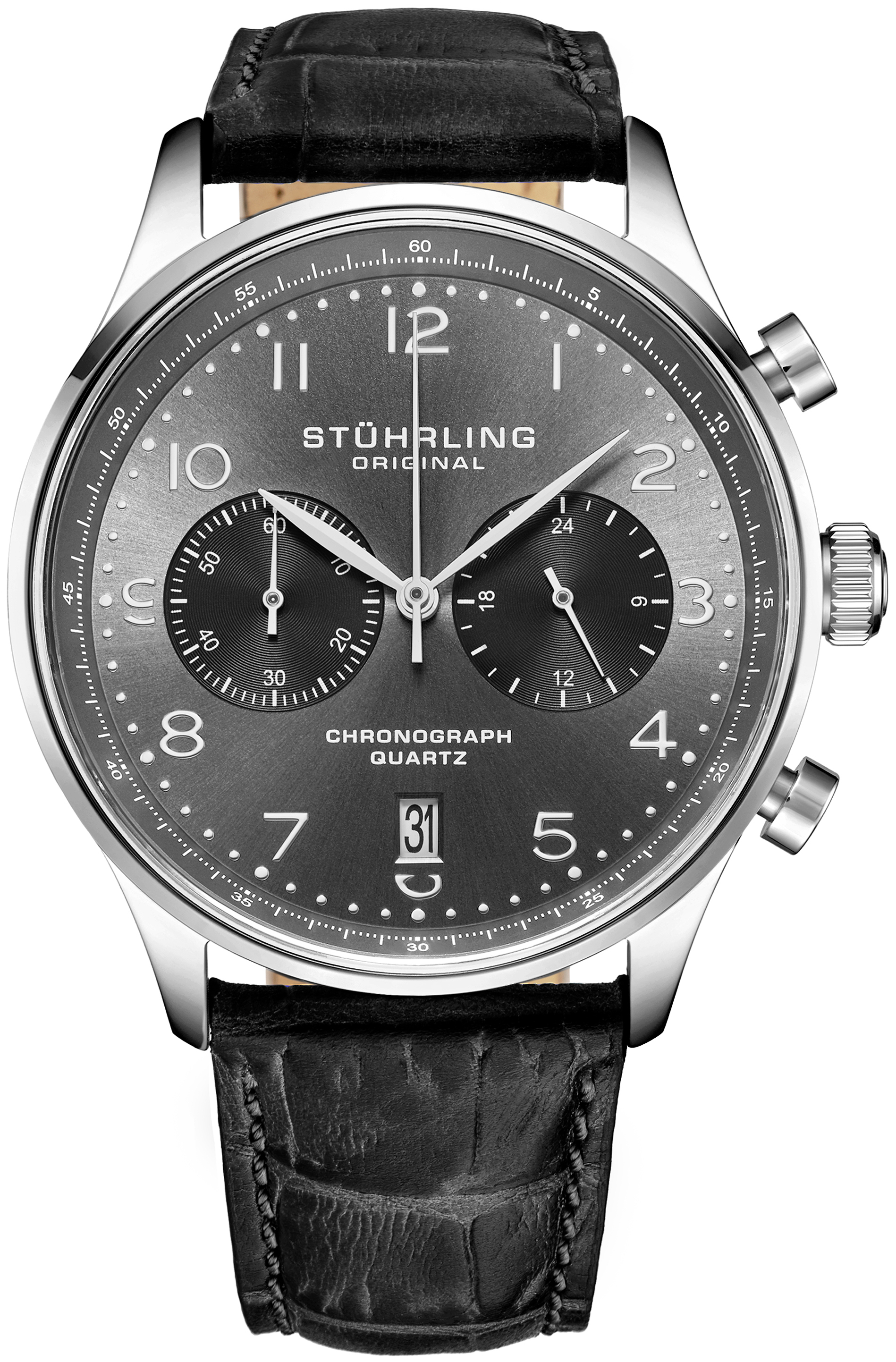 Stührling Original Herrklocka 4012.2 Gr1-Q Grå/Läder Ø42 mm - Stührling Original