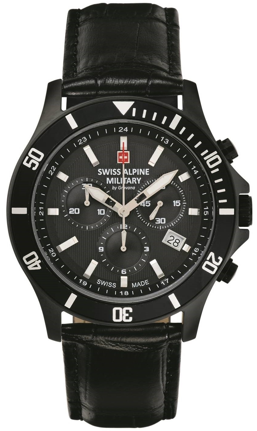 Swiss Alpine Military Herrklocka 7022.9577 Chrono Svart/L&auml;der &Oslash;42 mm