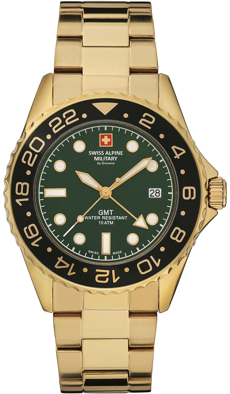 Swiss Alpine Military Herrklocka 7052.1114 GMT Grön/Gulguldtonat - Swiss Alpine Military