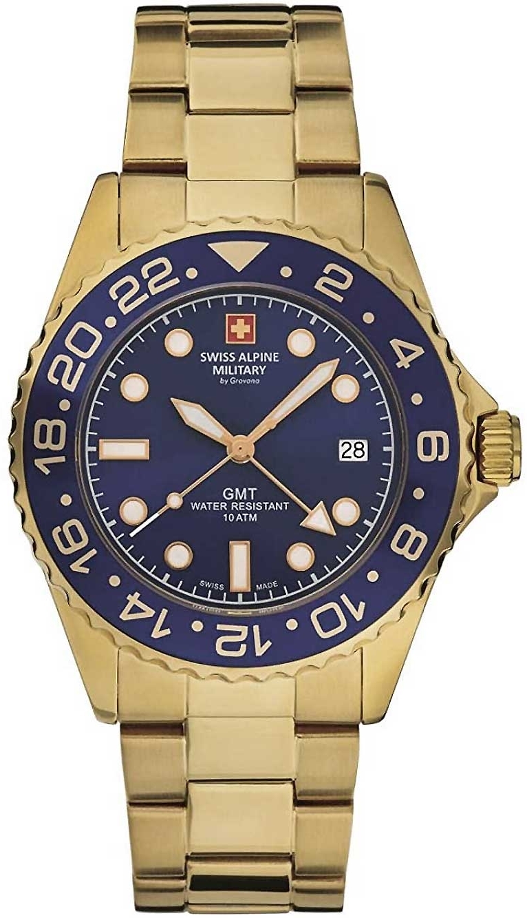 Swiss Alpine Military Herrklocka 7052.1115 GMT Blå/Gulguldtonat - Swiss Alpine Military