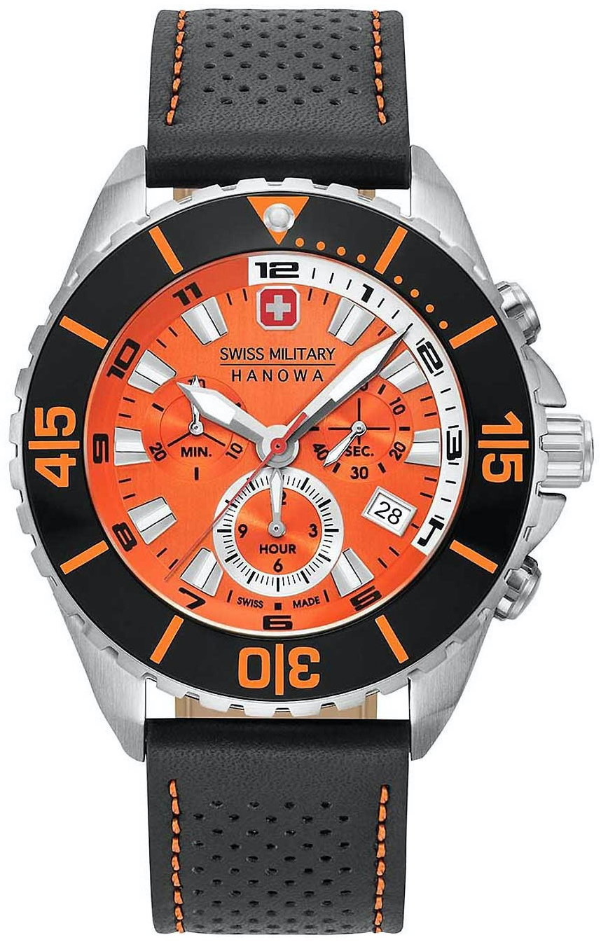 Swiss Military Hanowa Herrklocka 06-4341.04.079 Hanowa Orange/Läder - Swiss Military Hanowa