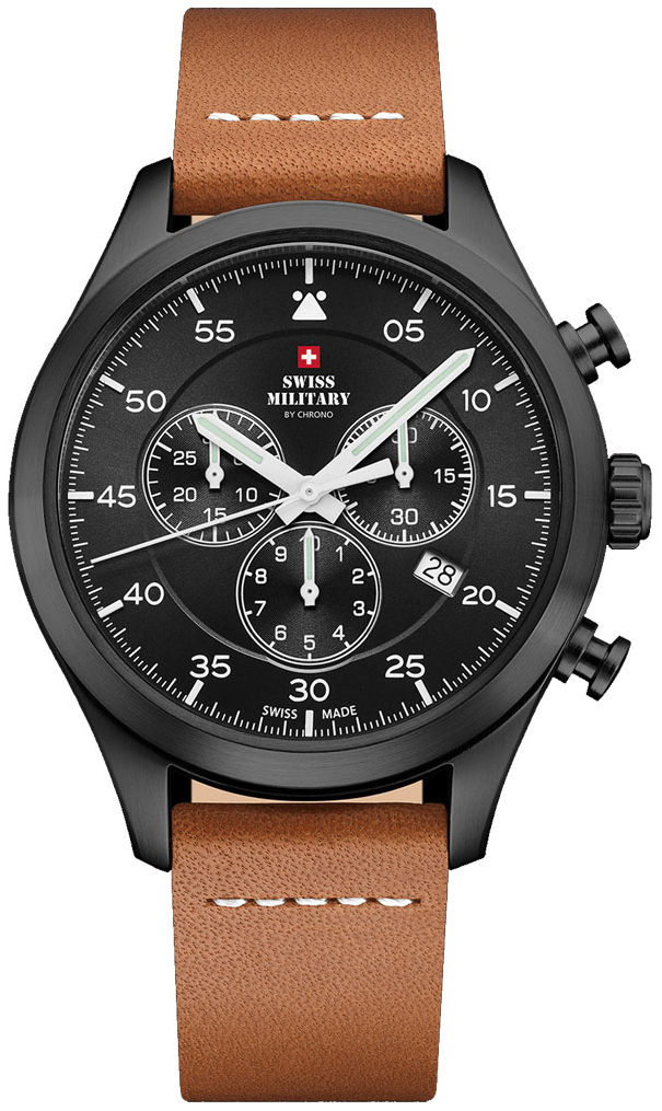 Swiss Military by Chrono Herrklocka SM34076.08 Chrono Svart/Läder