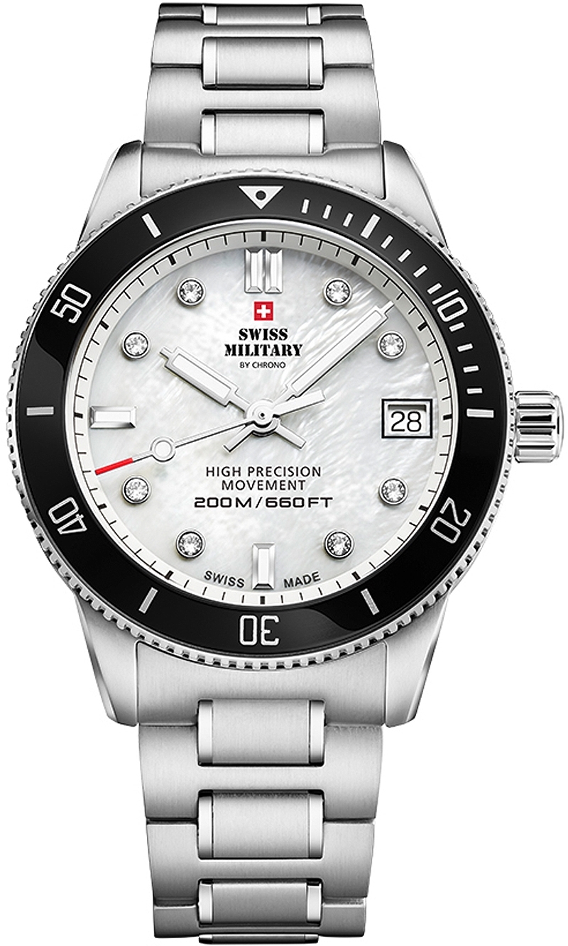 Swiss Military by Chrono Damklocka SM34089.03 Sport Diver Vit/Stål - Swiss Military by Chrono