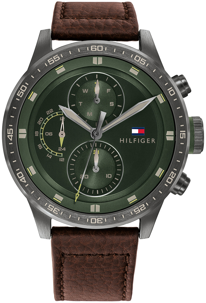 Tommy Hilfiger Herrklocka 1791809 Trent Gr&ouml;n/L&auml;der &Oslash;46 mm