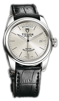 Tudor Glamour Day-Date Herrklocka 56000-SIDSBLS Silverfärgad/Läder Ø39 - Tudor