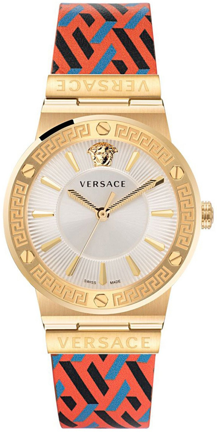 Versace Damklocka VEVH01521 Greca Logo Silverfärgad/Läder Ø38 mm