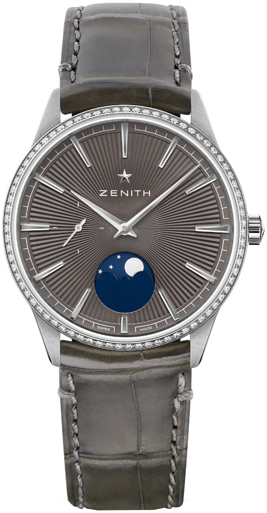 Zenith Damklocka 16.3200.692-03.C833 Elite Moonphase Grå/Gummi Ø36 - Zenith