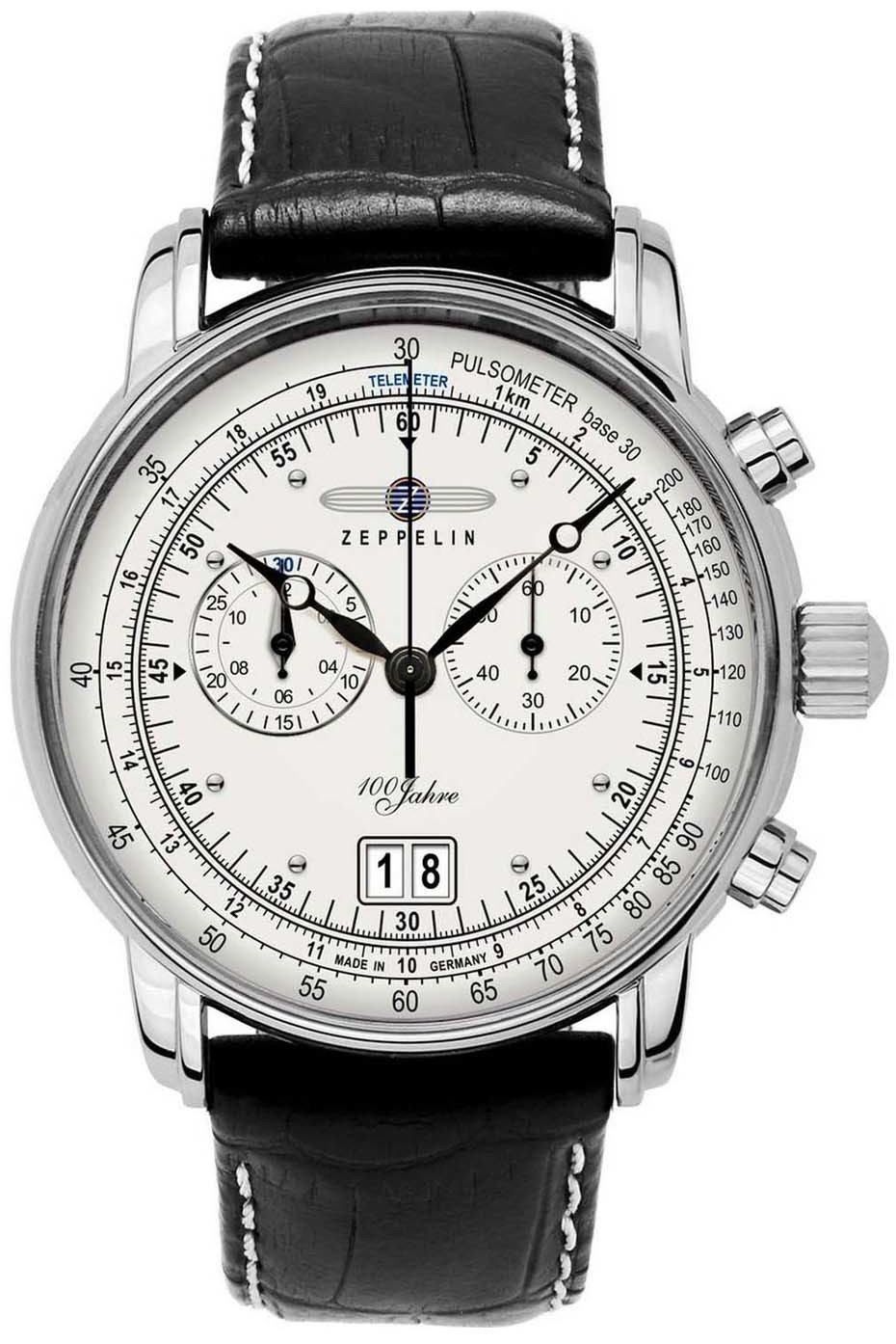 Zeppelin 100 Jahre Herrklocka 76901 Silverf&auml;rgad/L&auml;der &Oslash;42 mm