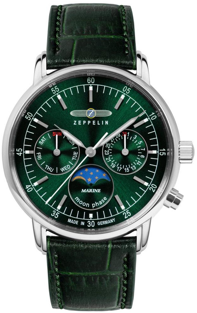 Zeppelin Damklocka 86354 Lz 14 Marine Gr&ouml;n/L&auml;der &Oslash;36 mm